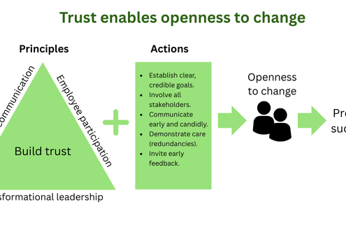 Successful organisational change projects are enabled by transformative leadership, transparent communication & employee participation based on trust to develop employee openness to change.
