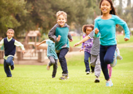 multi-ethnic children running forward